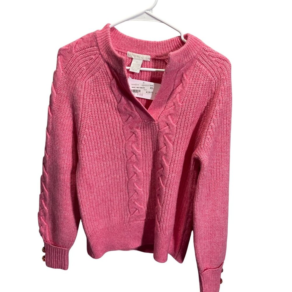 Design History XS Hot Pink Shine V-Neck Sweater Acrylic‎ Blend